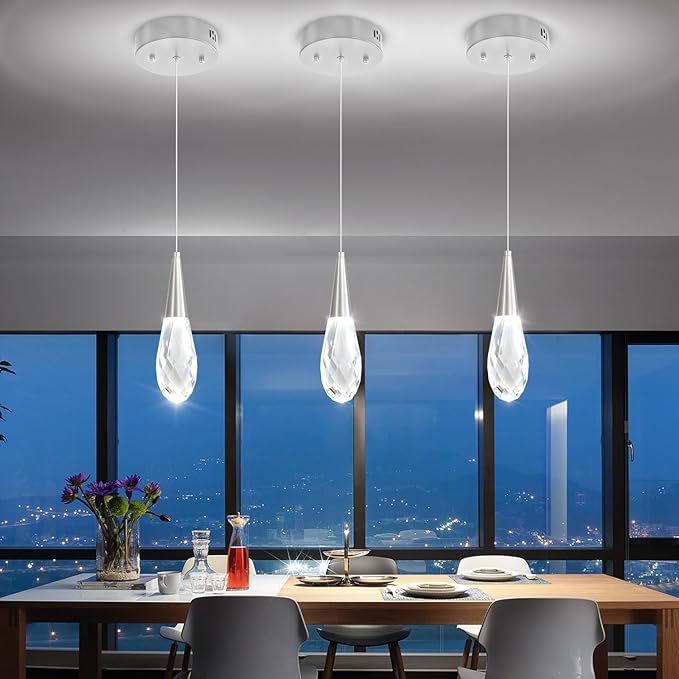 Pendant Light Kitchen Islan Silver Mini Crystal Chandelier Modern Hanging Light Fixture for Dining Room, Living Room,Bedroom, Foyer（3-Pack）