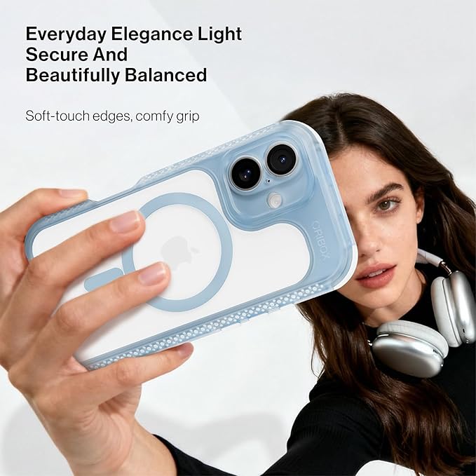 ORIbox Seralyn Series for iPhone 16 Case - MagSafe Compatible, Triple-Layer Shockproof Protection, Crystal-Clear Back with Elegant Matte Frame(6.1", Sky Mist)