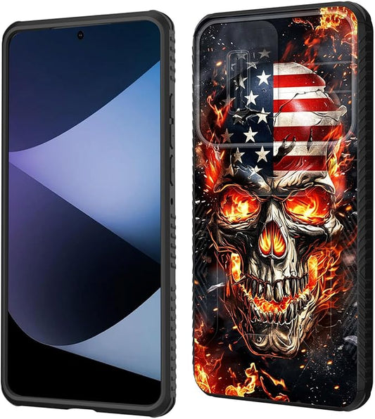 for Galaxy A36 5G/A56 5G Case Built in Slide Camera Lens Cover,Heavy Duty Shockproof Protection Dual Layer Case for Samsung Galaxy A36 5G/A56 5G 6.7" 2025,American Flag Flame Skull