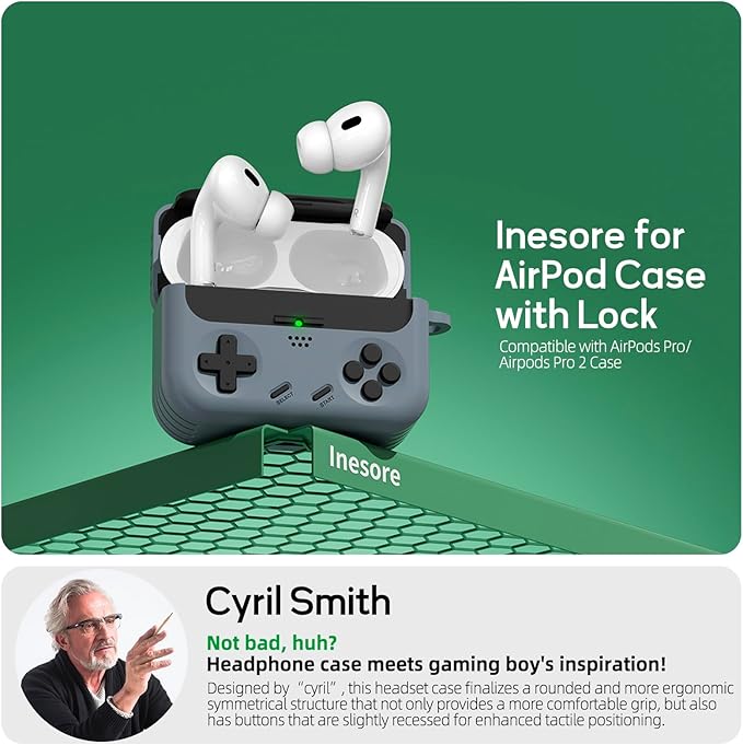 Inesore for Airpods Pro 2nd Generation Case Cover with Cleaner Kit,with Lock for Airpods Pro Case Cover,Classic Cool Funny Game Console Hard Air Pod Pro Case for Men Boy(Black)