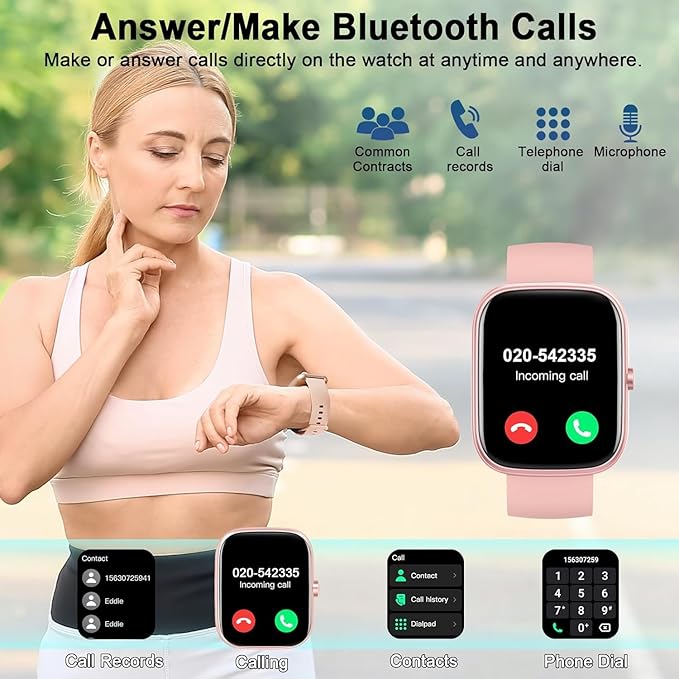 Smart Watch for Women, 1.91"HD Smartwatch (Answer/Make Call), 2025 Fitness Activity Trackers Heart Rate/Sleep Monitor/SpO2, Pedomete IP68 Waterproof,110+ Sport Mode, Watches Women for Android iOS Pink
