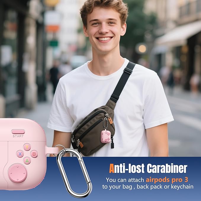 Game Case for AirPods Pro 3 Case 2025, Shockproof Silicone Cover for Apple AirPods Pro 3, Skin-Friendly, Anti-Fingerprint, with Cleaner Kit & Keychain – Durable Case for Women Men – Pink