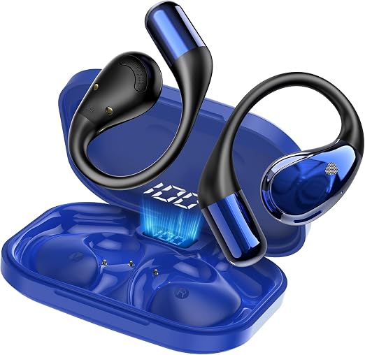 Open-Ear Headphones, Bluetooth 6.0 Wireless Earbuds Powerful Sound, 40H Open Ear Earbuds with ENC Mic, Adjustable Ear Hooks/IP7 Waterproof, Sage Blue