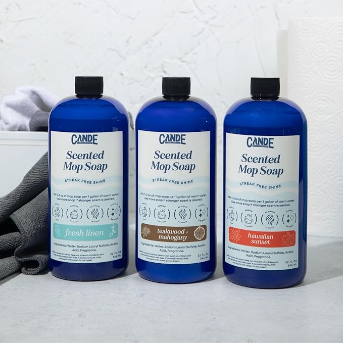 CANDE Mop Soap - Highly Scented Mop Soap, Luxury Floor Cleaner, Premium Fragranced Floor, Streak-Free Shine, 32 oz (Teakwood & Mahogany)