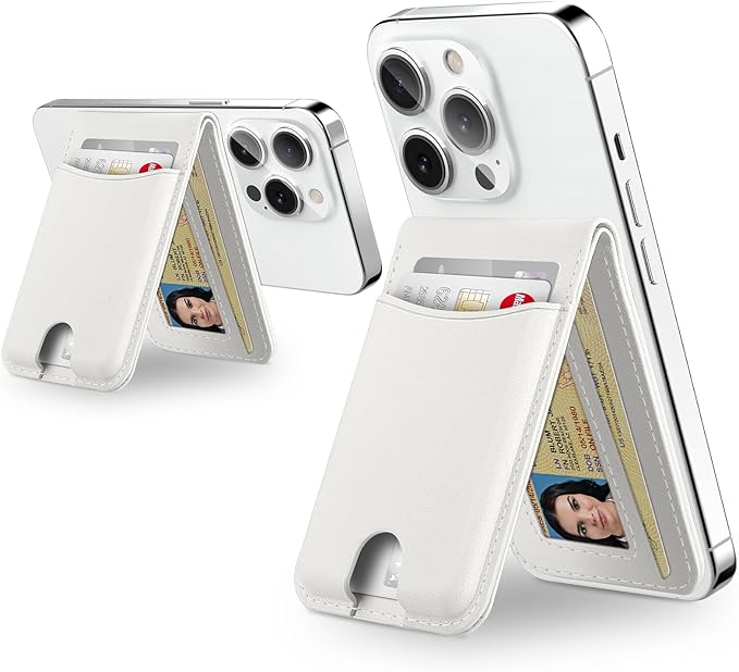 TopMade for MagSafe Wallet with Adjustable Stand, Strongest Magnetic Phone Card Holder for iPhone 17/16/15/14/13/12 Series, Leather RFID Blocking Wallet, ID Window, Fit 6 Cards, White