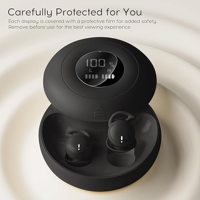 sunvito Sleep Earbuds Bluetooth 6.0, Mini Invisible Silicone Sleep Earbuds for Side Sleepers, Noise Blocking Sleeping Headphones, Hidden Earbuds with LED Display for Small Ears, Sleep & Relax (Black)