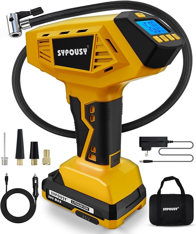 Upgraded Tire Inflator Portable Air Compressor, 160PSI Cordless Air Pump with 20V Rechargeable Battery, 2X Faster Inflation, Digital Pressure Gauge for Car, Motorcycle, E-Bike & Balls (Yellow)