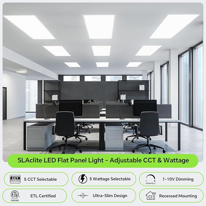 4 Pack 2x4 LED Flat Panel Light 50/40/35/30/25W 6500lm Adjustable, 0-10V Dimmable LED Flush Mount Ceiling Light Fixtures, 2.7K/3K/3.5K/4K/5K Selectable for Office Kitchen Garage - ETL Listed