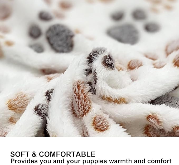 SORKUT 1 Pack 3 Puppy Dog Blankets Super Soft Warm Sleep Mat Fluffy Premium Fleece Pet Blanket Flannel Throw for Dog Puppy Cat - Paw Print Beige/Pink/Brown Small(23"x15")