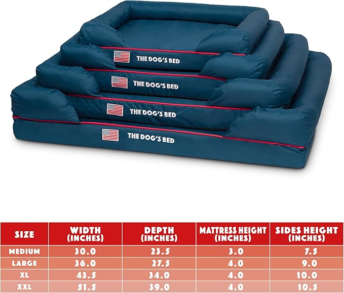 The Dog’s Bed, XXL Blue Oxford with Red Trim USA Flag Dog Bed, Memory Foam, Pain Relief: Arthritis, Post Surgery, Lameness, Supportive, Calming, Waterproof Washable Cover