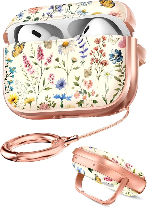 Coralogo for AirPods Pro2/Pro Case with Safety Lock - Cute Cartoon for AirPods Pro1/2 Generation for Women Girls Fashion Stylish Retro Flower Pattern Design Kawaii Girly Girlish Hard Protective Cover