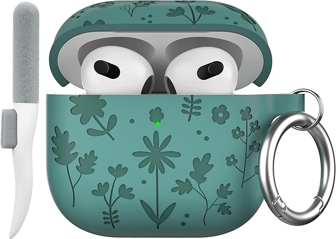 Maxjoy for AirPods 4 Case, Engraved Silicone Cute AirPod 4 Case for Women Men Protective iPod 4 Cover with Keychain Cleaning Kit for AirPod 4th Generation Cover 2024, Pine Green