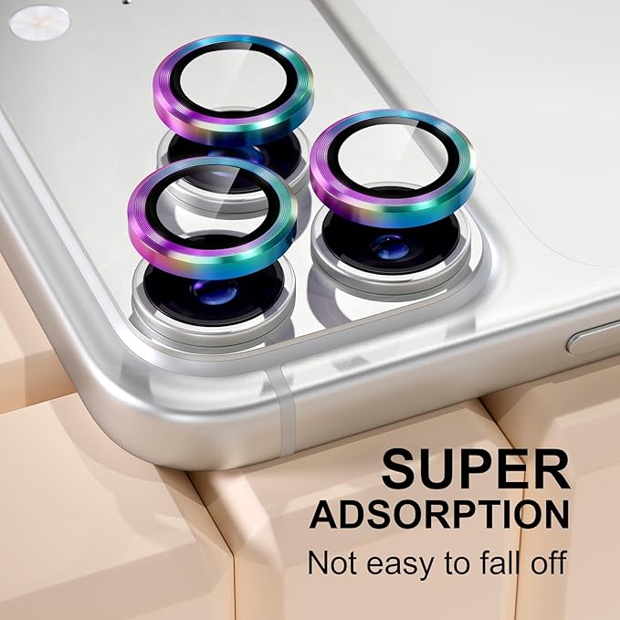 Misea Compatible for iPhone 17 Pro/iPhone 17 Pro Max Camera Lens Protector, Ultra-HD Tempered Glass Camera Cover Screen Protector Metal Individual Ring Protector Decoration Accessories, Colorful