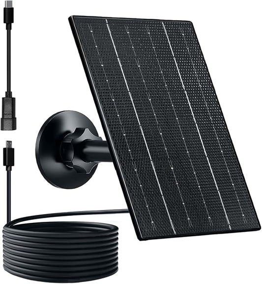 Zivif 4W Solar Panel for Security Cameras, 5V Solar Charger with Micro USB/USB-C Ports, IP65 Waterproof, 360° Adjustable Mount & 9.8ft Cable for Rechargeable Battery Cameras