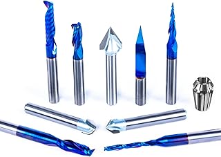 FoxAlien 1/4" Shank 3D Carving Router Set - V-Groove, Spiral End Mills, Tapered Bit for Wood Relief Carving, Woodworking, Lettering (10-in-1) - Includes 1/4" ER11 Collet - Image 1