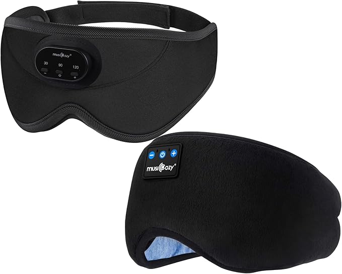 MUSICOZY 3D Bluetooth Sleep Mask with Headphones and Timer, Wireless Sleep Headphones for Side Sleepers, Eye Mask with Bluetooth Headphone, 2 Packs