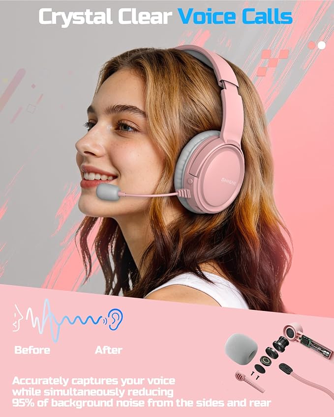 BINNUNE Wireless Gaming Headset for Xbox Series X|S & Xbox One, Low Latency Wireless + Bluetooth, Flip-to-Mute Noise Cancelling Mic, 50mm Drivers, 40H Battery, Over-Ear Headphones