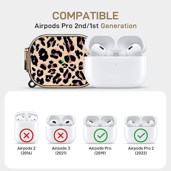 Maxjoy for AirPods Pro 2nd/1st Generation Case with Lock, Cute AirPods Pro 2 Case Lock Protective Hard AirPod Pro Cover for Women Men with Keychain for Airpod Pro (2023/2022/2019), Leopard