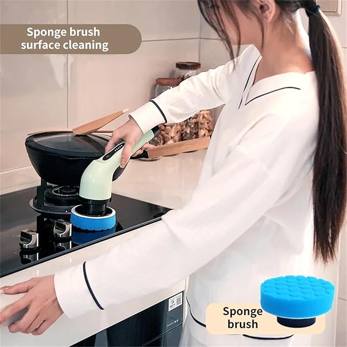 Cordless Electric Spin Scrubber, 360 Rotating Handheld Bathroom Scrubber with 9 Replaceable Cleaning Brush Heads 90Mins Work Time for Cleaning Kitchen,Tile,Tub Floor,Sink,Window,Stove(Green)