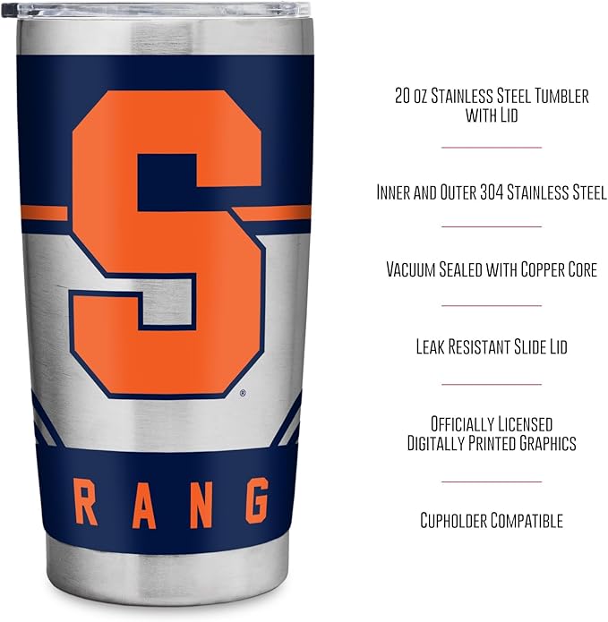 Rico Industries NCAA 20oz Stainless Steel Tumbler with Lid - Great For Coffee, Tea, Water or Cocktails