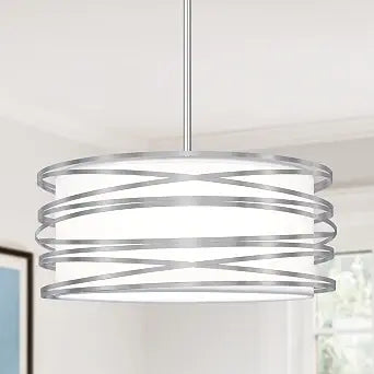 16 inch Modern Drum Pendant Light 3-Lights Brushed Nickel Chandelier
