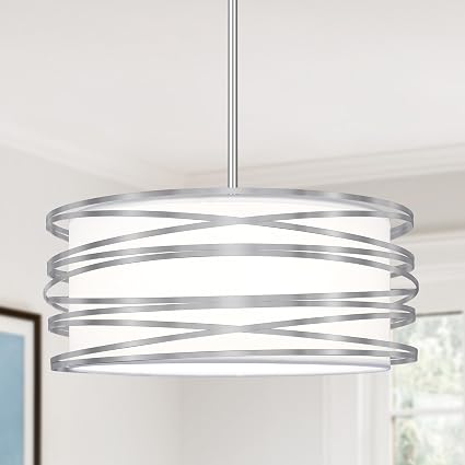 16 inch Modern Drum Pendant Light 3-Lights Brushed Nickel Chandelier