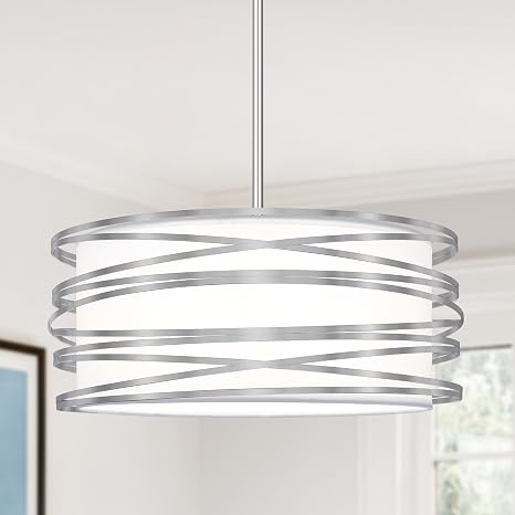 16 inch Modern Drum Pendant Light 3-Lights Brushed Nickel Chandelier