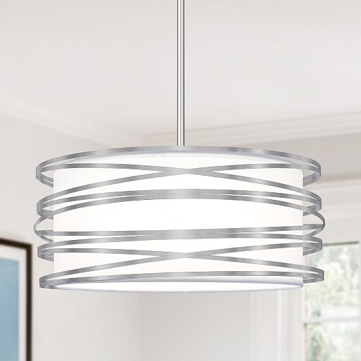 16 inch Modern Drum Pendant Light 3-Lights Brushed Nickel Chandelier