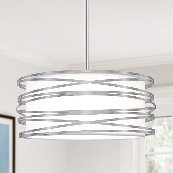 16 inch Modern Drum Pendant Light 3-Lights Brushed Nickel Chandelier