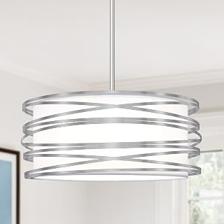 16 inch Modern Drum Pendant Light 3-Lights Brushed Nickel Chandelier - Image 1