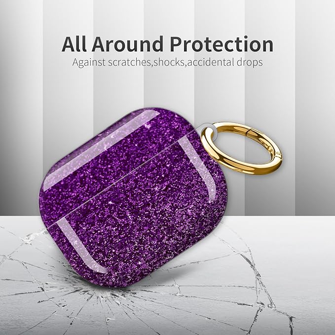 Compatible with AirPod Pro 3rd Generation Case 2025,Fashion Protective Cover with Keychain, Anti-Scratch, Drop Protection,Shockproof Cover for AirPod Pro 3 Women(Shiny Purple)