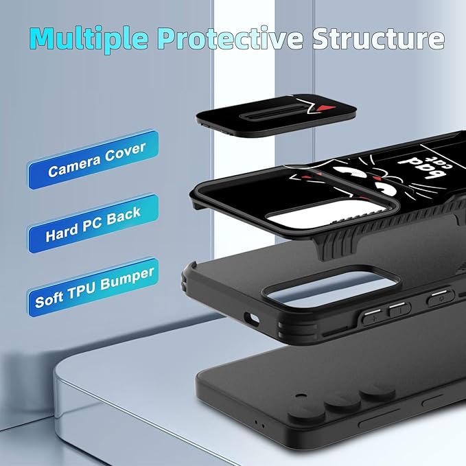 for Galaxy S24 Plus Case Built in Slide Camera Lens Cover,Heavy Duty Shockproof Protection Dual Layer Case for Samsung Galaxy S24 Plus (6.7") 2024,Funny Cat