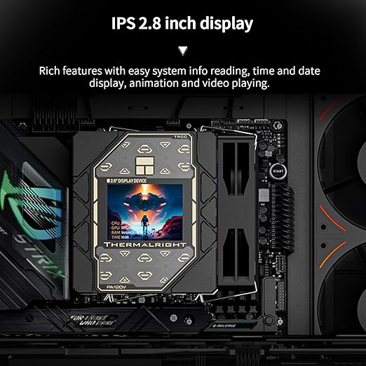 Thermalright Peerless Assassin 120 Vision ARGB Black CPU Cooler, PC Cooling 6 Heat Pipes, 2.8’’ Magnetic Display Screen with 320x240 Resolution,for AM4/AM5 and Intel LGA1700/1851