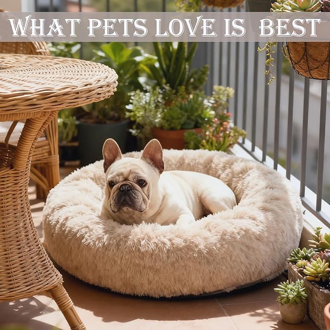 Calming Dog & Cat Bed for Extra Large Small Medium Sized Pet, Donut Washable Comfort Fluffy Warm Round Mat for Puppy Kitten, 8 Size Essentials Furniture Supplies Indoor
