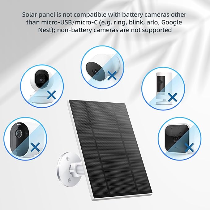 5W Solar Panel for Security Camera, Solar Panel with Micro USB & USB-C Port for DC 5V Outdoor Rechargeable Battery Camera, IP65 Waterproof, 360° Adjustable Security Mount, 9.8ft Cable(White 2PC)