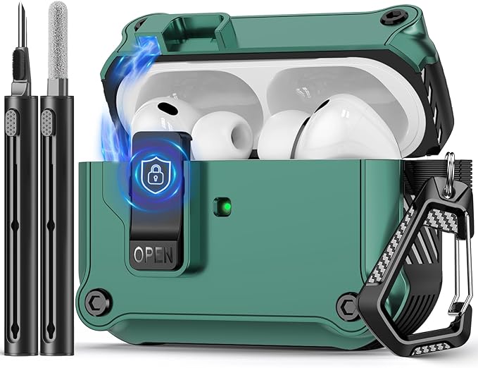 Compatible with AirPods Pro 3 Case,Magnetic Automatic Lock with Cleaning Kit,Compatible with Magsafe Cover-Green
