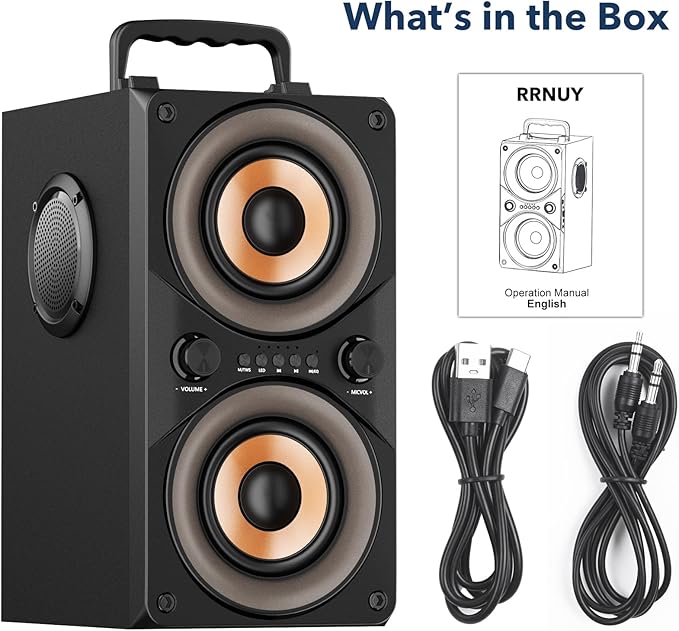 Bluetooth Speaker 100W Portable Big Powerful Deep Bass Loud Sound Wireless Boombox with Subwoofer TWS LED Lights DSP Large Wooden Speakers for Outdoor Home Party