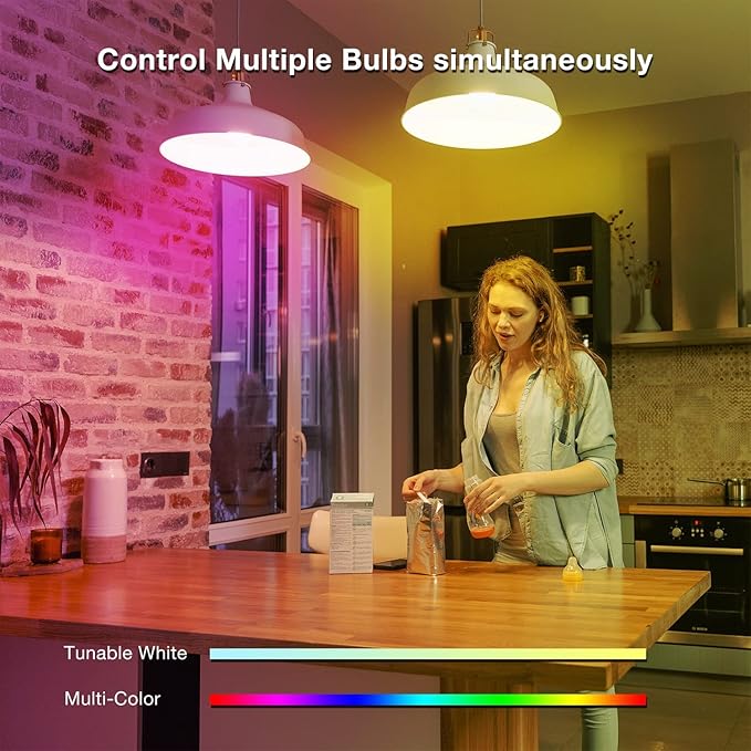 phopollo Smart Light Bulbs, RGBCW WiFi Multicolor Led Light Bulbs Compatible with Alexa & Google Home Assistant, A19 E26 9W 60W Equivalent 800Lumen, App Control, No Hub Required, 12 Pack