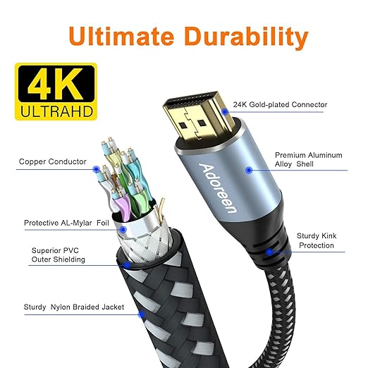 4K HDMI Cable 4 Feet/2 Pack,High Speed 18Gbps Braided HDMI 2.0 Cable Cord,4K@60Hz,2K,1080P,ARC HDR HDCP 3D,Sturdy&Flexible&Untangled&Supreme Texture,Compatible Monitor UHD TV PC PS5 Xbox+5 Ties