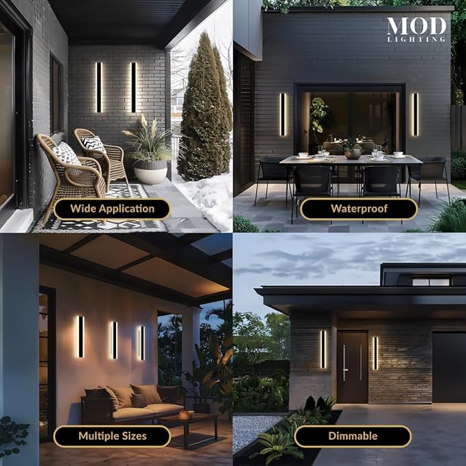 𝗠𝗢𝗗 𝗟𝗜𝗚𝗛𝗧𝗜𝗡𝗚 Haylen | Waterproof Outdoor Wall Light, LED Dimmable with Remote 3000K-6000K, Long Outdoor Porch Lights, Wired Lighting Fixture, Patio Exterior Wall Sconce, 1-Pack (Black, 24")