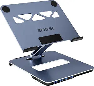 BENFEI Laptop Stand with USB C 6in1 Docking Station, HDMI 4K@60Hz, 4*USB3.0, 100W PD Compatible with MacBook Pro/Air, iPad Pro, XPS, Thinkpad - Image 1
