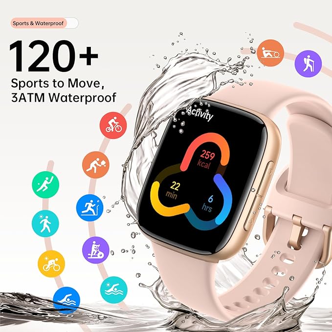 Smart Watches for Women, 1.85" HD AMOLED Display, 2 Bands Included, Works with iPhone & Android, 12-Day Battery, 3ATM Waterproof, Bluetooth Call, Health & Fitness Tracker, Pink