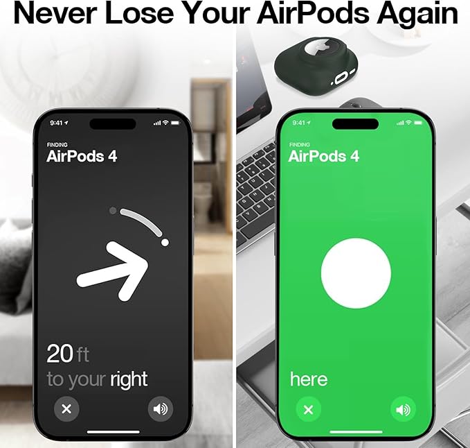 2 in 1 Silicone Case Compatible with AirPod 4 and AirTag 2/1, Shockproof Protective Skin Cover for AirPods 4th Generation with Cleaner Kit & Carabiner (Dark Green)