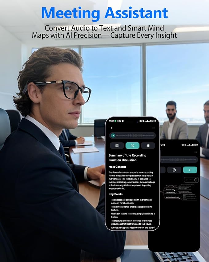 Al Smart Glasses for Men Women - Bluetooth Translation Glasses with 164 Languages, Color-Change Lens, Music &Calls w/ Bluetooth 5.4, Al Vioce &Meeting Assistant, Lightweight&Comfortable Thin Temples