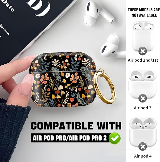 Compatible with AirPod Pro 2nd//1st Generation Case Cover with Key Chain,Full Protective Shockproof Wireless Headphone Case for Airpod Pro 2023/2022/2019（Small Mushrooms）