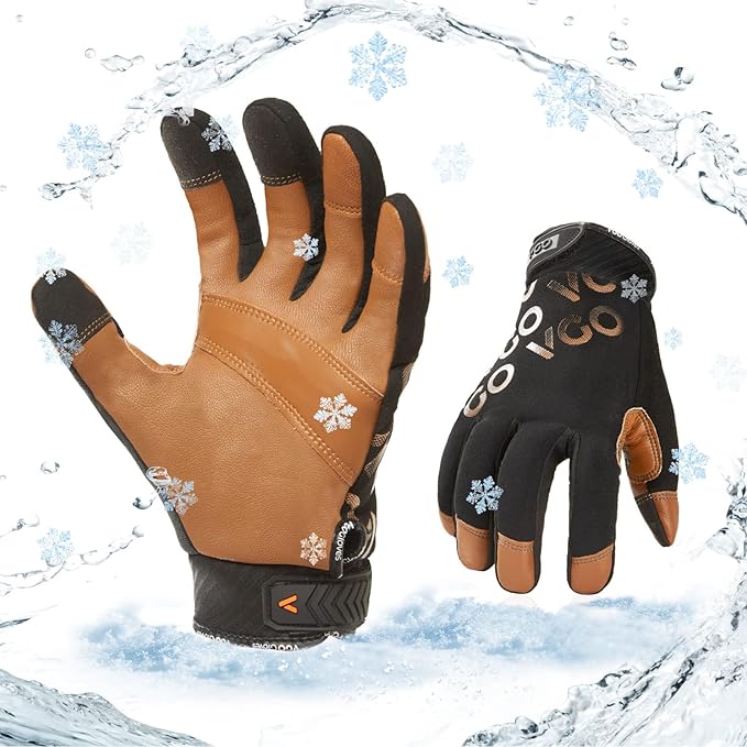 Vgo... 1-Pair -4? or above 3M Thinsulate C100 Winter Warm Waterproof Light Duty Mechanic Glove, High Dexterity, Anti-abrasion, Rigger Glove (Size S, Brown, GA9603FW)