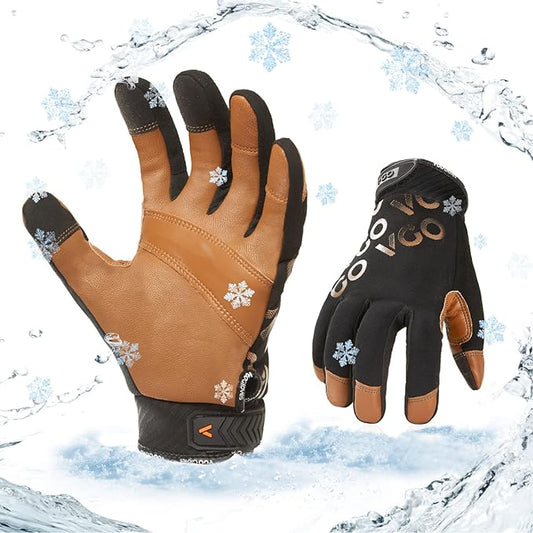 Vgo... 1-Pair -4? or above 3M Thinsulate C100 Winter Warm Waterproof Light Duty Mechanic Glove, High Dexterity, Anti-abrasion, Rigger Glove (Size XL, Brown, GA9603FW)