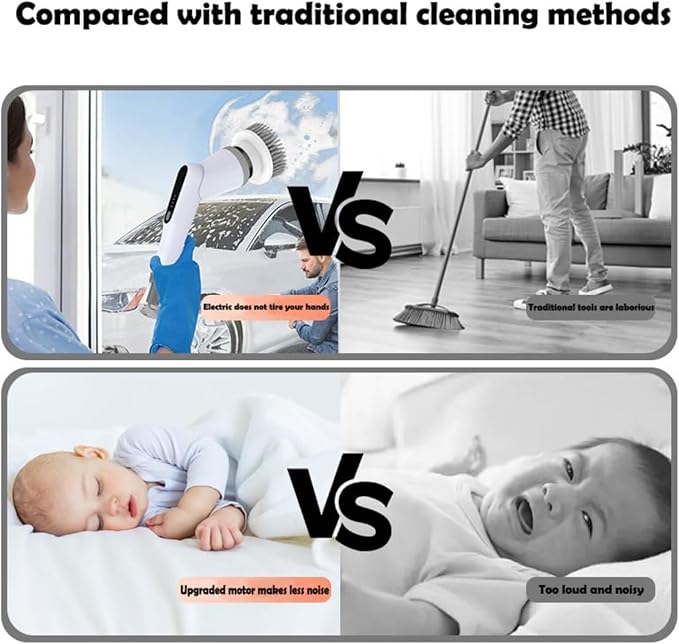 Electric Turn Scrubber, 2025 New Bathroom Scrub Brush with Adjustable Handle, Dual Speed Rotary Drivers, Cordless Shower Floor Brushes for Cleaning Grout, Corners, Crevices