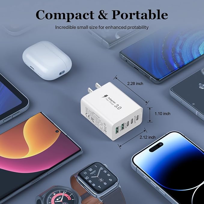 USB C Wall Charger, 50W 5 - Port Charger Block, Fast Charging 3 Type - C + 2 QC Wall Plug Multiport for iPhone 12/13/14/15, PD Fast Charger Power Adapter for Samsung S23/S22/S21/Tablet