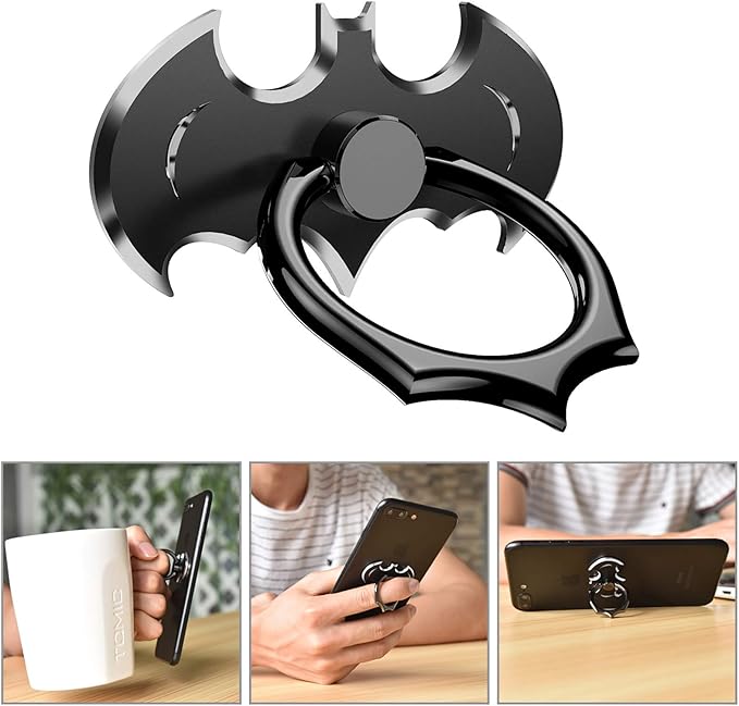 Bat Phone Ring Stand Holder - OATSBASF Cell Phone Ring Holder Finger Grip 360 Degree Rotation Compatible with iPhone 17/16/15/14/13 Pro Max and Other Smartphones（Black+Silver）